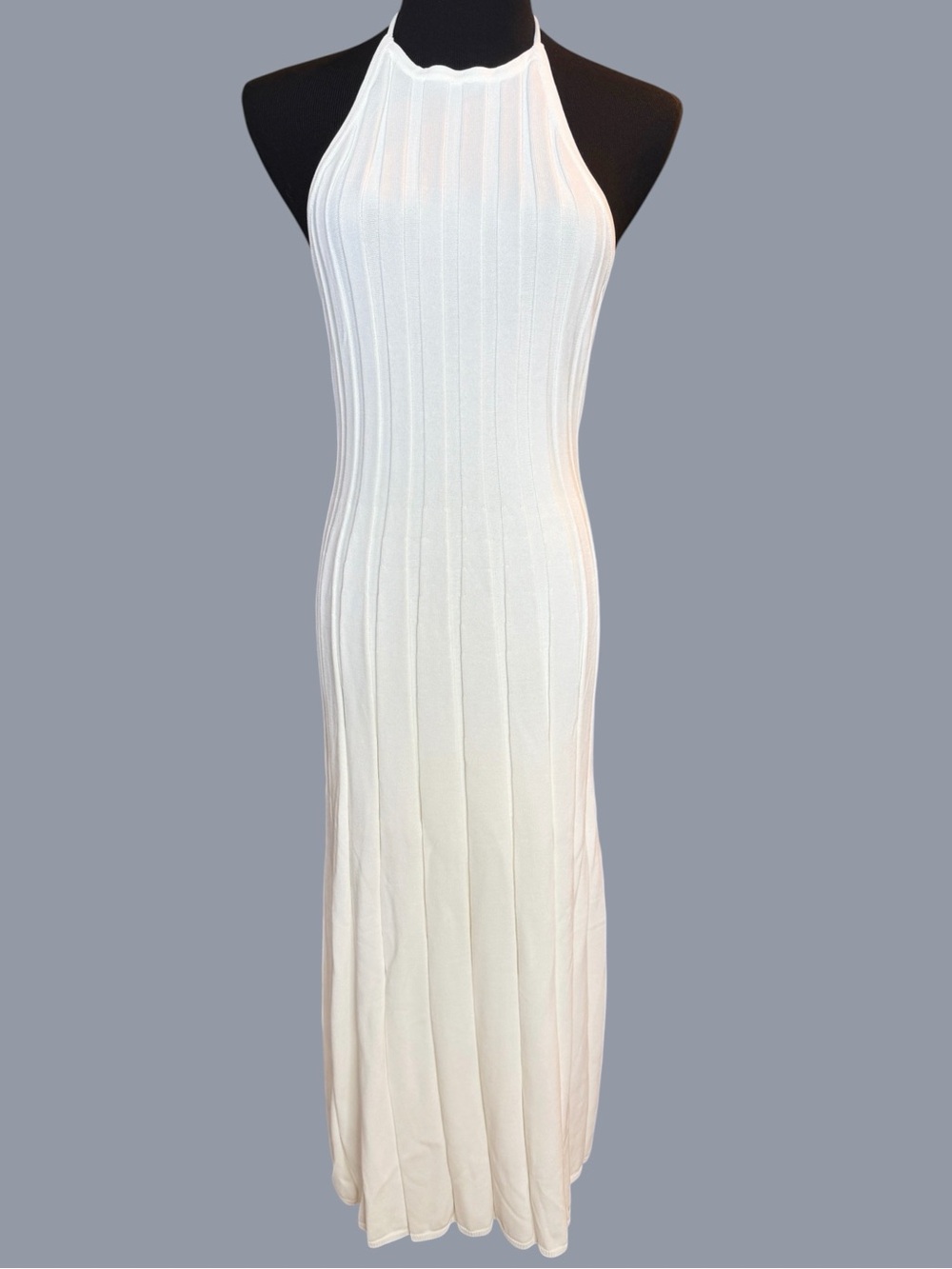MESHKI Adrienne Halter Neck Midi Dress XL White Ribbed Knit Open Back NWT